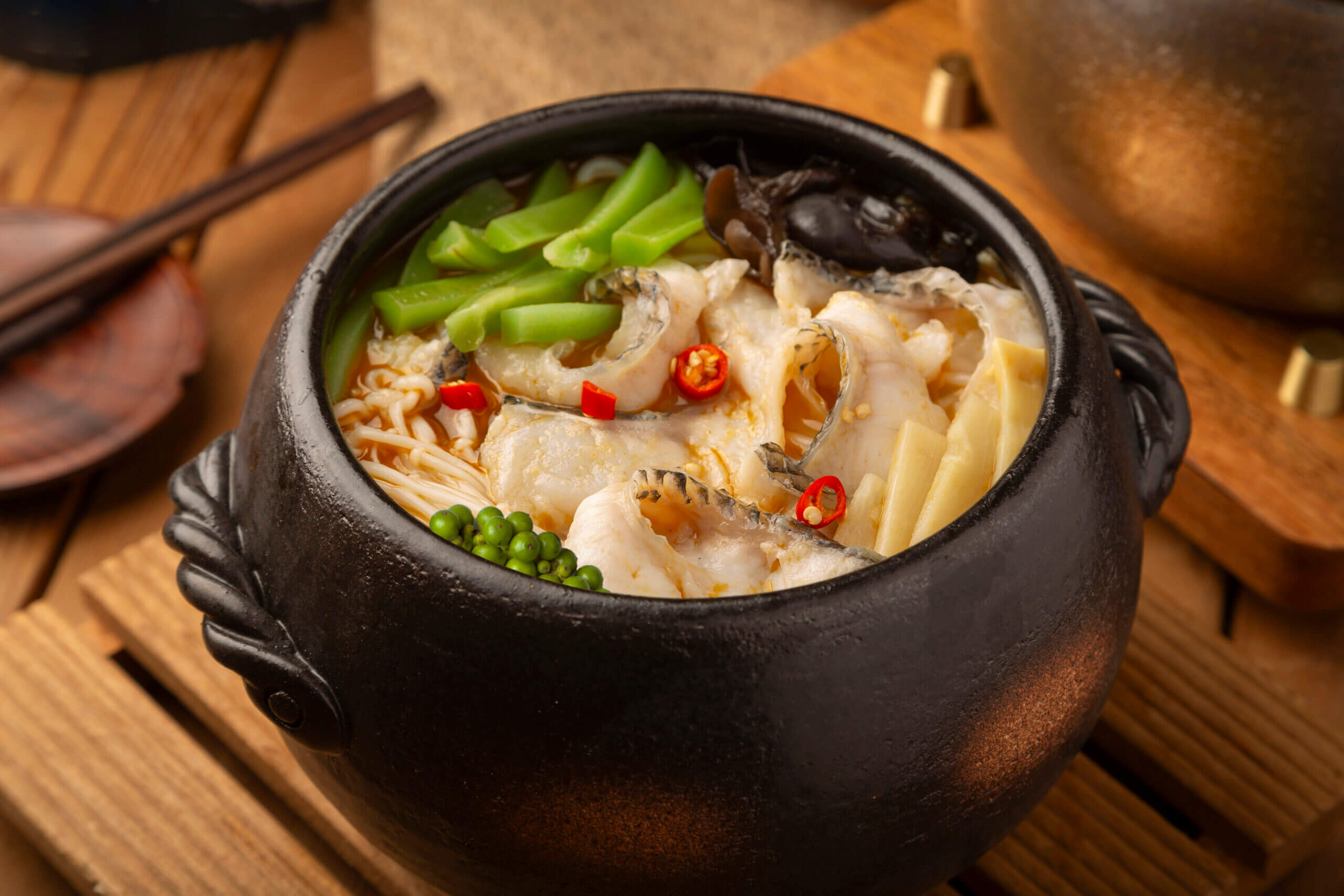 Green Peppercorn Fish Rice Noodle Soup with Mixed Vege